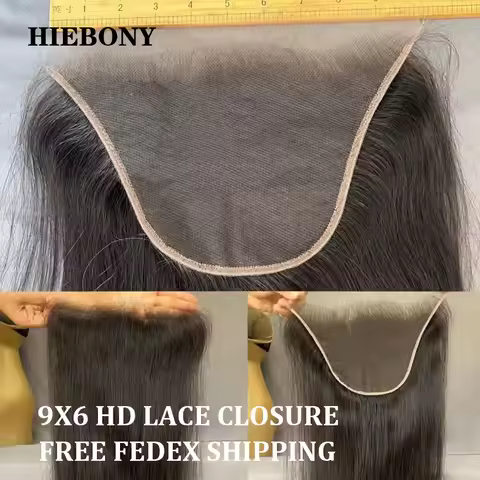 HiEbony 9x6 HD Lace Closure Human Hair Straight Body Wave Melt Skin 9x6 HD Lace Closure Burmese Curl