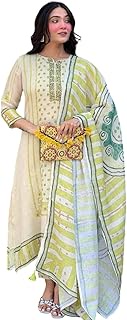 Shivtextles Women's Linen Silk Embroidered Kurta Trousers Dupatta Set (JD-DHWANI-OFFWHITE-2XL)