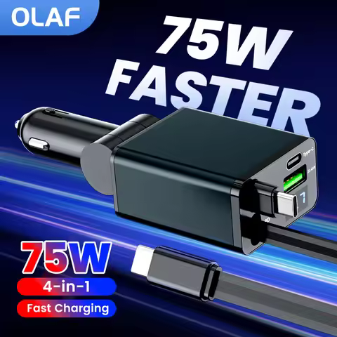 4 in 1 Car Charger With Retractable Dual Type C Cable USB Car Charger Type C Car Phone Charger Adapt