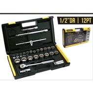 LS GEMILANG original 100% STANLEY 1/2 SOCKET SET STANLEY 26-Pcs 1/2" 12 Point Drive Socket Set 32mm