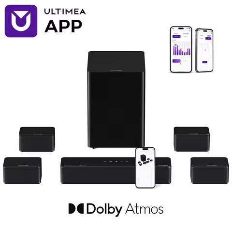 ULTIMEA Poseidon D80 7.1 Surround Soundbar with Dolby Atmos, Wireless Subwoofer&4 Speakers, Home The