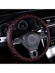 1入組紅色汽車方向盤套，14.5\"-15\"通用透氣格子方向盤保護套，耐用防滑方向盤包覆，適用於大多數車輛的男女用品