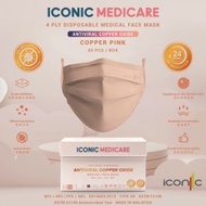 ICONIC 4Ply Antiviral Copper Medical Face Mask - Pink Iconic Copper Oxide Medical Mask