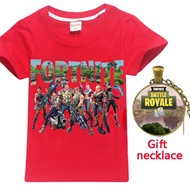 Summer Fortnite Cartoon Top with Necklace Boys Short Sleeve T Shirt Minecraft Baby T Shirts 100% Cot