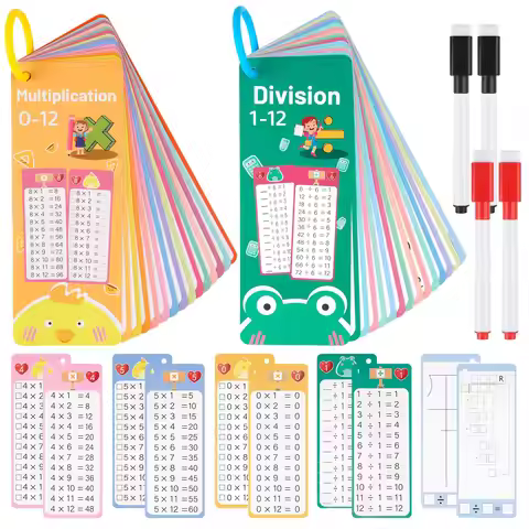 30Pcs Multiplication and Division Flash Cards Reusable Educational Time Table Math FlashCards Toys w