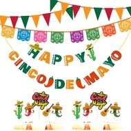 Mexico Cinco de Mayo Fiesta Party Supplies Papel Picado Banners Cactus Cake Topper Decorations