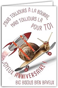 AFIE Humorous Happy Birthday Card with Illustrated Envelope 17.5 x 12 cm Snail Funny Who Arrives Lat