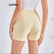 Lovito Casual Plain Basic Shorts for Women (Apricot) Lovito Celana Pendek Basic Polos Kasual untuk Wanita