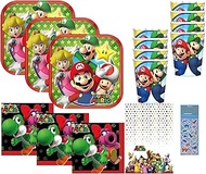 Super Mario Brothers Party Supplies Pack Serves 16 includes Dessert Plates, Beverage Napkins, Cups, Table Cover and Birthday Candles