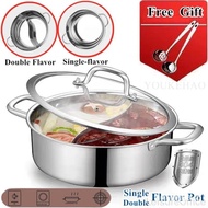 【In stock】304 Stainless Steel Yuan Yang Double Single Flavor Single-flavor Dual Steamboat Pot with Lid Ying Yang Sided Soup Hot Pot Yuanyang Hotpot KB2A WVFB