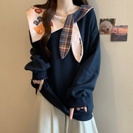 หลวม Fit College Style เสื้อสเว็ตเชิ้ต เสื้อแจ็คเก็ต ผู้หญิง ฤดูใบไม้ร่วง ฤดูหนาว พลัสไซส์ พรางหุ่น 