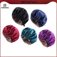 [SONONIA] Soft Women Satin Bonnet Double Layer Reversible Adjustable Sleep Cap Bonnet Hat Night Loss