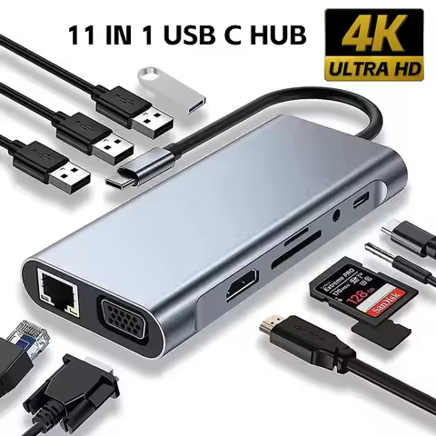 11 in 1 Type C Hub 4K 30Hz USB C to HDMI-compatible USB 3.1 Adapter Converter Docking Station Splitt