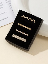 4 ชิ้น/ชุด มุกคลื่นสีทองและลายสี่เหลี่ยมเล็กเพชรเต็มสาย Apple Bling Bling เล็บตกแต่งสำหรับสายนาฬิกาซ