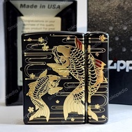 ZIPPO TWIN KOI FISH BLACK AND GOLD PLATED 2 SISI JAPAN - GHOSTORE7