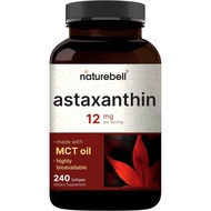 NatureBell Maximum Dose Astaxanthin 12mg, 240 Softgels-4 Months Supply, Originated from Rain Red Chl