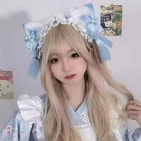 Korean women's cute hair accessories Lolita Manga exhibition often uses paired bow headpieces, cat e