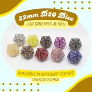 1 pc. 22mm D20 Dice for DND MTG RPG - Available in Different Colors