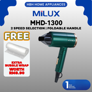 Milux Hair Dryer MHD-1300 | Foldable Handle | Hanging Loop | 2 Speed Selection | Hair Dryer