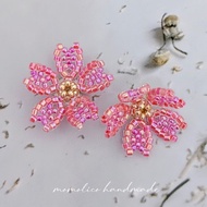 鉤針 串珠 編織  櫻花 耳環