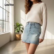 Lovito Skirt Denim Wanita Pocket Zipper L131LD1286