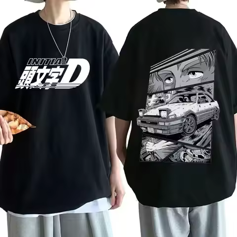 Anime Drift AE86 Initial D Double Sided T Shirt O-Neck Short Sleeves Summer Casual Unisex R34 Skylin