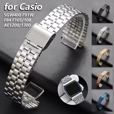 18mm Metal Watch Strap for Casio F-91W AE1200 AE1300 AQ230 F105 F108 A158W A168 Universal Stainless 