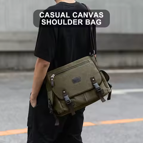 Vintage Canvas Crossbody Bag For Men, High Quality 13Inch Laptop Casual Messager Bag Large Capacity 