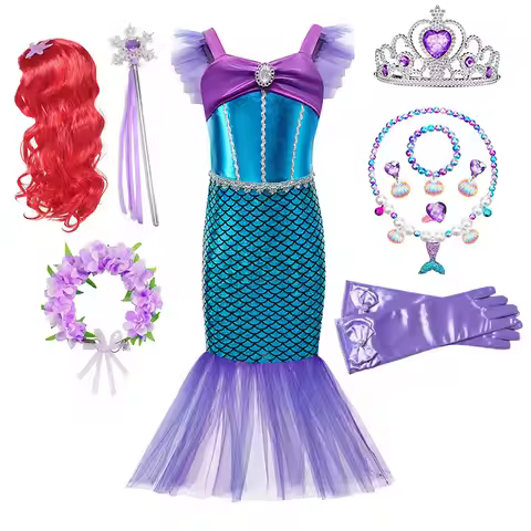 Girls Ariel Cosplay Siren Clothing Elegant Mermaid Birthday Party Little Mermaid Costume Children Pu
