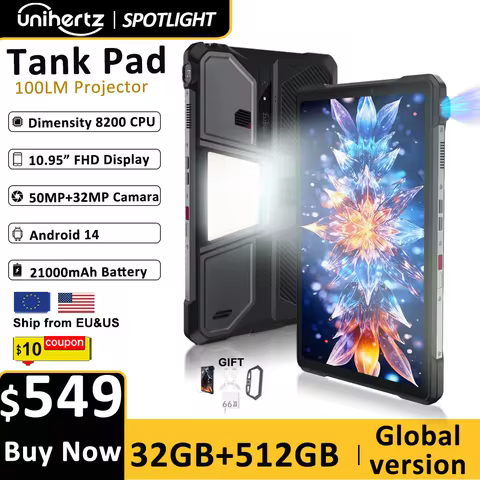 Unihertz Tank PAD 8849 Rugged Projector Phone Tablet Android 32GB 512GB 21000mAh 10.95" FHD Dual Spe