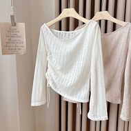 Korean Style Hollow Oblique Shoulder Sunscreen Blouse Long-Sleeved t-Shirt Women 2026 Thin Style Dra