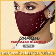 *LIMITED TIME OFFER* Facemask Jovian Diamond Exclusive Face Mask Kain 2 Lapis Tali Ikat Belakang Lycra Lembut