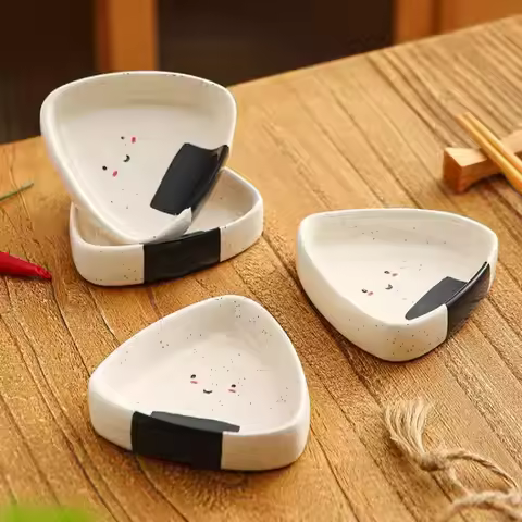 Lovely Sesame Dots Ceramic Disc Triangle Rice Ball Flavor Dish Simplicity Household Creative Hot Pot