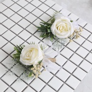 Artificial Flowers White Rose Wrist Flowers and Men's Corsage Wedding Hand Flowers Ceremony Prom Flo