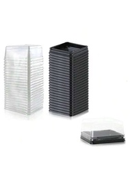 50 件組透明塑膠迷你紙杯蛋糕盒鬆餅方形月餅盒單容器結婚生日禮盒 (黑色)