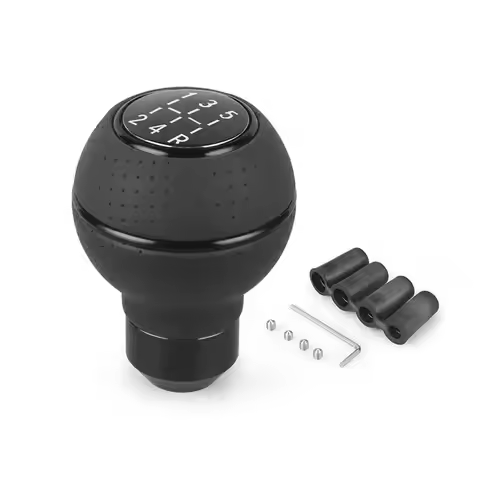 QQ-Universal 5 Speed Leather& Aluminum Car Gear Shift Knob For M8 M10 M11 Shift Lever Gears Level He