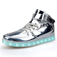 Halloween Fashion Hot Sale High-help Lovers LED Shoes for Men&Women Sneaker Shoes Silver Christmas