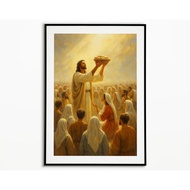 Jesus Feeds the 5000 Poster, Feeding the 5000 Art Christian Faith  5 Loaves of Bread 2 Fish, Bible A