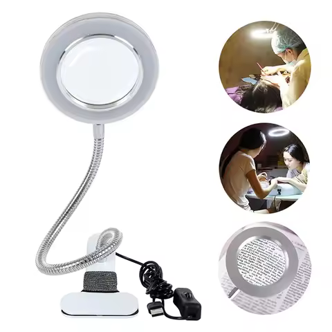 Microblading Tattoo 8X Magnifier Lamp Nail Art USB Cold Light Led Non-slip Equipment Clamp Glass Tab
