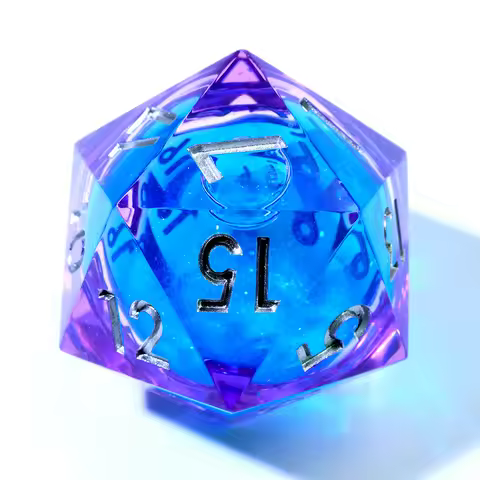 33MM Large D20,Blue Purple RPG D20 Dice DND Gift,Resin Sharp Edge DND Dice Set For Role Playing Tabl