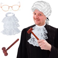 4 Pieces Judge Costume Accessory Judge Lawyer Wig Choker Collar Gavel Eyeglasses for Halloween Cospl