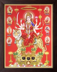 Frame Not Include Synthetic Poster Religious - Goddess Durga Ambe Sherawali Maa with his 9 Form Wall