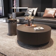 Embossed Round Slate Coffee Table Combination Black Modern Living Room Household Small Apartment Sim
