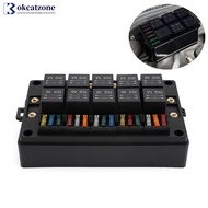 OKCATZONE DC12V/24V 15-Way Fuse Relay Box with 10 40A Relays Fuse Block 4-Pin or 5-Pin Relays for Au