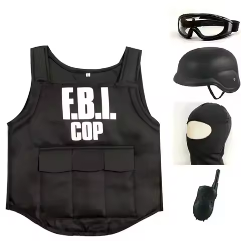 2025 Halloween Kinderen Fbi Swat Pakken Cosplay Kleding Mini Kogelvrij Vest Helm Swat Pak Set Hallow