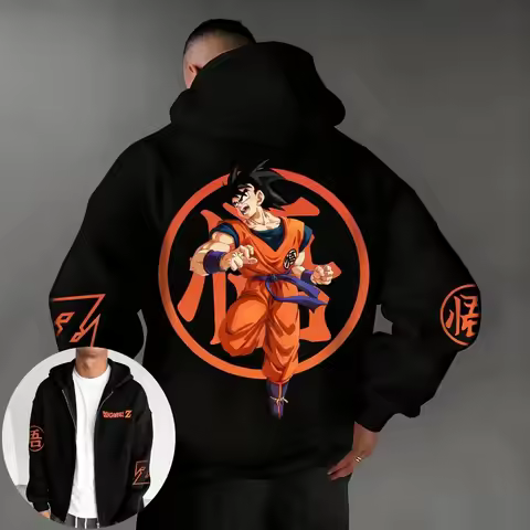 Men's New Dragon Ball Anime Co Branded Zipper Hoodie Men's Autumn/Winter New Goku Printed Hip Hop Ca