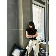 Chrome hearts chrome hearts Leopard Print Cross Leather White Jeans Unisex Same Style