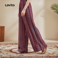 Lovito Seluar Boho Cetakan Etnik Berlipatan untuk Wanita L112ED565