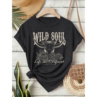 [Ready Stock] Amazon eBay new Style fashion short-Sleeved Bull Head Faith Pattern Summer European Am