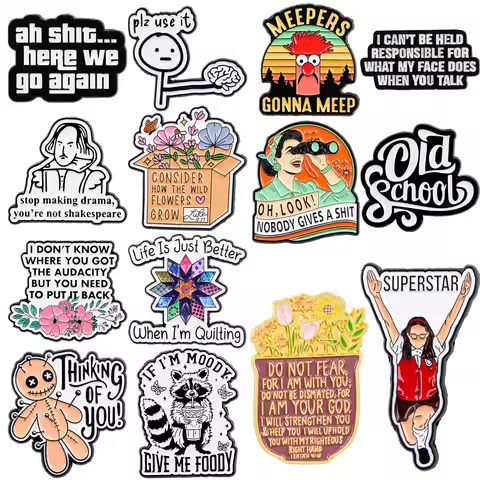 Funny Quotations plz use it Enamel Pin Flower Badges Lapel Pins for Clothes Backpacks Raccon Brooch 